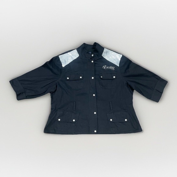 VTG Dereon Jacket Womens XXL Black Silver Bedazzled Embroidered Zip Button Y2K - Picture 1 of 8